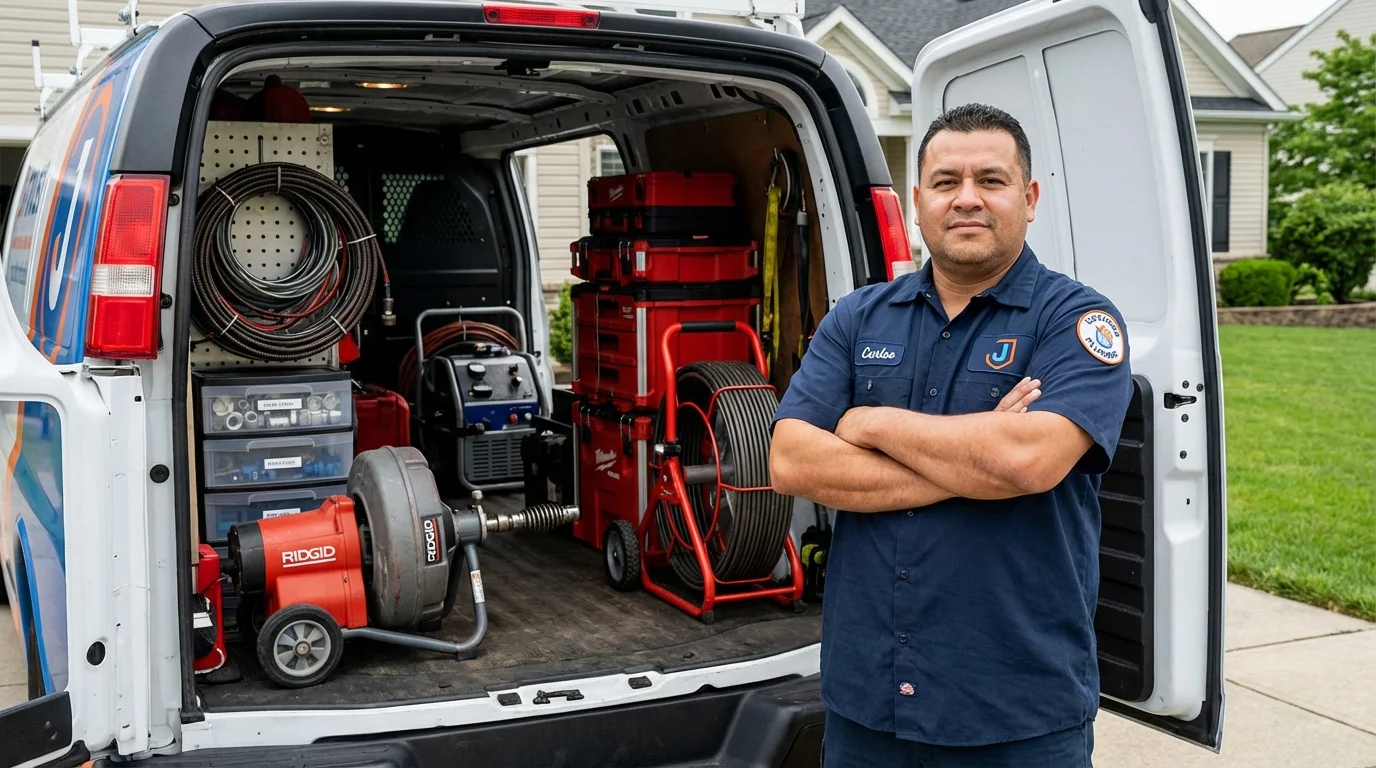 Professional drain cleaning equipment and Johns Plumbing LLC plumber in Mohnton