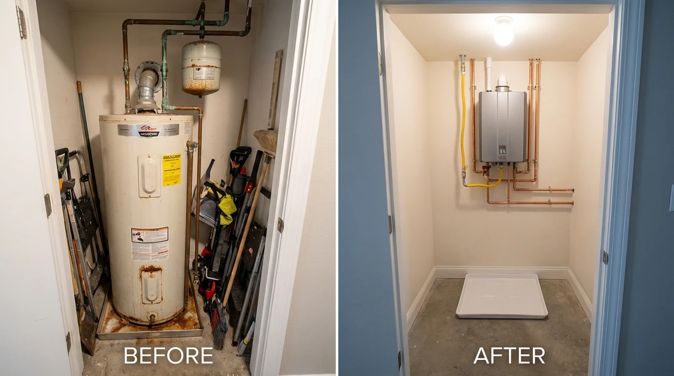 Tank water heater versus wall-mounted tankless unit comparison for Mohnton, PA homeowners