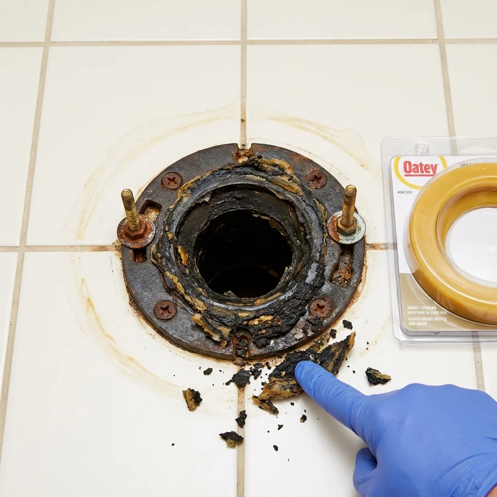 Failed wax ring showing water seepage at the base of a toilet in a Mohnton, PA home