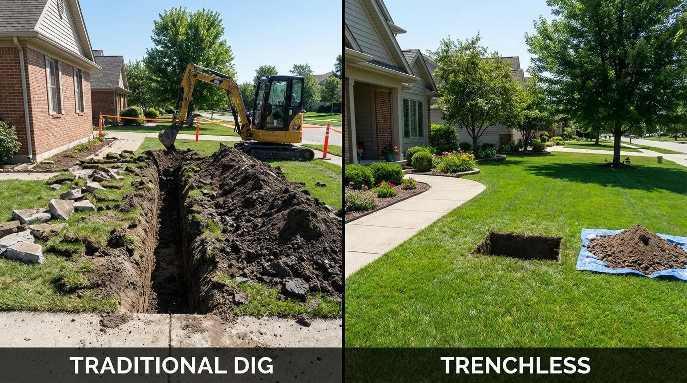 Trenchless sewer repair with minimal yard damage versus traditional excavation in Mohnton, PA